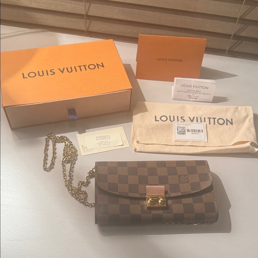 Louis Vuitton Brown Damier Clutch with Gold Chain